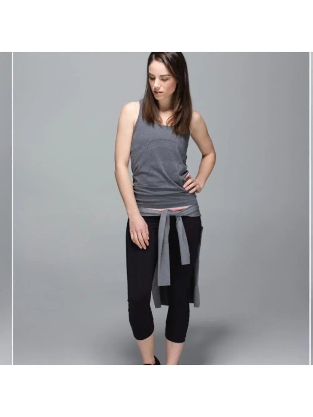 Lululemon Var-City Crop Black / Quiet Stripe Butter Pink Electric Coral
